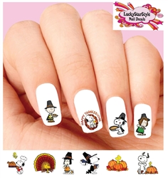 Thanksgiving Charlie Brown Snoopy Woodstock Assorted Set of 20 Waterslide Nail Decals