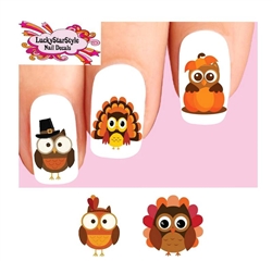 Thanksgiving Fall Owls Assorted Set of 20 Waterslide Nail Decals