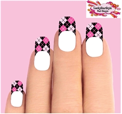Pink Argyle Tips Set of 10 Waterslide Nail Decals
