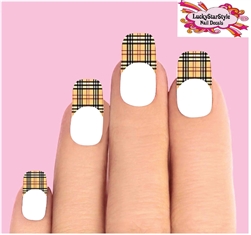 Tan Plaid Set of 10 Waterslide Nail Decal Tips