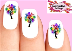 Colorful Paint Splatter Tree Set of 20 Waterslide Nail Decals