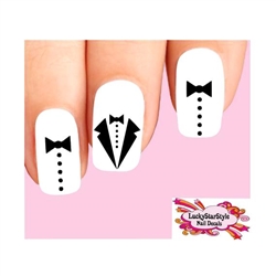 Black Tux Tuxedo Bow Tie Set of 20 Assorted Waterslide Nail Decals