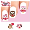 Valentines Day Owls Love & Hearts Assorted Set of 20 Waterslide Nail Decals