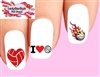 Volleyball with Flames Heart Assorted Set of 20 Waterslide Nail Decals