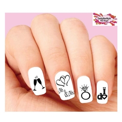 Wedding, Hearts, I do Silhouette Assorted Set of 20  Waterslide Nail Decals