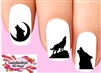 Wolf Howling Silhouette Black Assorted Set of 20 Waterslide Nail Decals