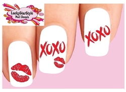 XOXO Hugs Kisses Red Lips Lipstick Assorted Set of 20 Waterslide Nail Decals