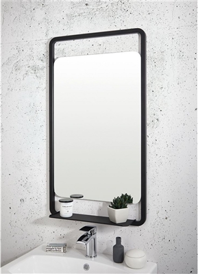 Mono Black Soft Square Mirror with Shelf 500 x 900mm