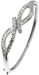 Silver Bangle with Round and Baguette CZ