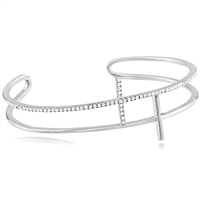 Silver Double Cross Bangle with CZ