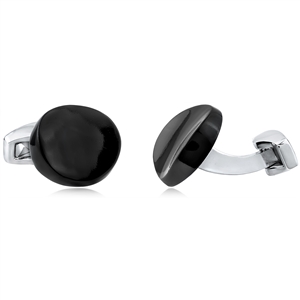 Brass Rhodium Cufflink With Black Onyx