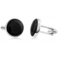 Brass Dome Cufflink With Black Onyx And Rhodium Plating