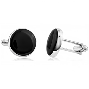 Brass Dome Cufflink With Black Onyx And Rhodium Plating