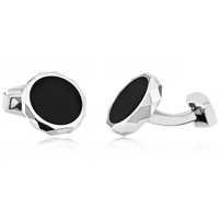 Brass Decagon Shape Cufflink With Black Onyx and Rhodium Plating