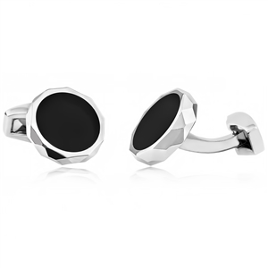 Brass Decagon Shape Cufflink With Black Onyx and Rhodium Plating