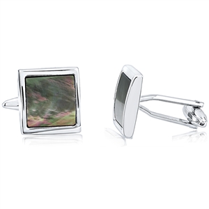 Brass Square Cufflink With Black Mother Of Pearl Rhodium Plating
