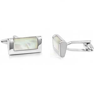 Brass Rectangular Cufflink With Mother of Pearl Rhodium Plated