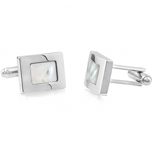 Brass Rectangular Cufflink With Mother Of Pearl Rhodium Plated