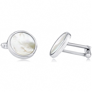 Brass Cufflink With Rhodium And Mother Of Pearl