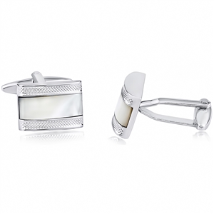 Brass Cufflink With Mother of Pearl - Rhodium Plated