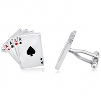 Brass Cufflink Poker Ace Playing Cards With Enamel and Rhodium Plated