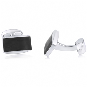 Brass Cufflinks With Black Enamel - Rhodium Plated