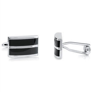 Brass Rhodium Plated Cufflink With Black Onyx