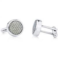 Brass Rhodium Plated Silver Carbon Fibre And Transparent Enamel Cufflink