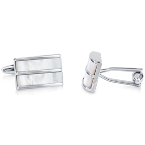 Brass Rhodium Plated With White Shell Cufflink