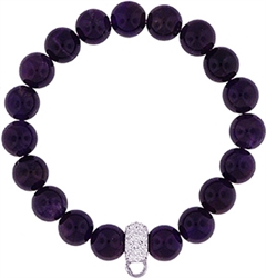 Stretch Bracelet with Crystal Charm Enhancer - 12mm Amethyst Beads