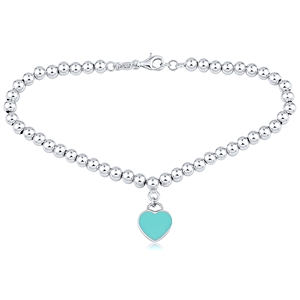 Plain Silver Heart Bracelet With Turquoise Enamel