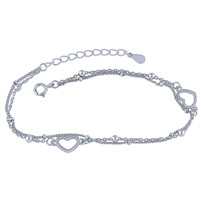 Plain Sterling Silver Double Chain and Heart Bracelet