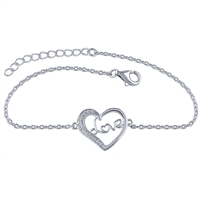 Silver Love Heart Bracelet with White CZ Stones