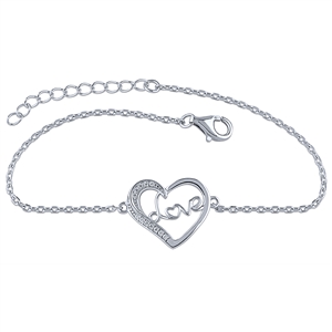 Silver Love Heart Bracelet with White CZ Stones