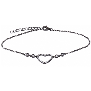 Silver Heart Bracelet with Black Rhodium Plated Cubic Zirconia