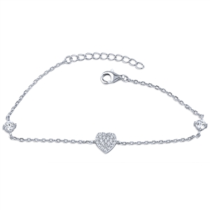 Silver Heart Bracelet with Cubic Zirconia