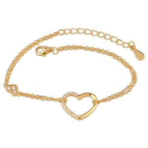Silver Open Heart Bracelet with CZ Stones and 14K Gold Plated.