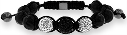 Shamballa Black & White Plating Bracelet with Crystal on Pewter Metal