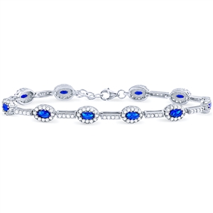 Silver Bracelet With Blue CZ Stone and White Czs