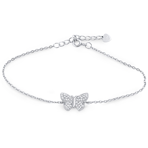 Silver Butterfly Bracelet with CZ