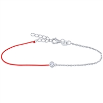 Silver Bracelet with CZ and Red Cord
