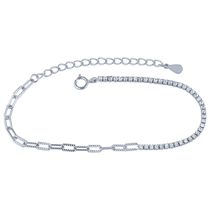 Sterling Silver Link Bracelet with Claw Set Cubic Zirconia