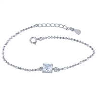 Silver Beaded Bracelet with Square White CZ Stone