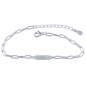 Silver Paper Clip Bracelet with White CZ Stones