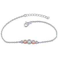 Silver Bracelet with Rose Gold Plating and White CZ Stones