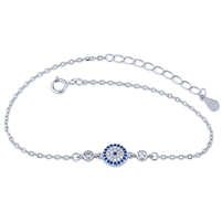 Sterling Silver Evil Eye Bracelet with Blue and White CZ's