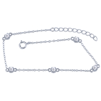 Sterling Silver Link Style Bracelet with Cubic Zirconia