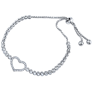 Silver Bracelet Fit Wrist Heart With CZ