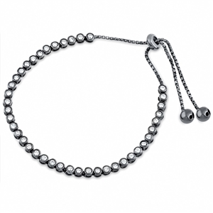 Silver Bracelet Fit Wrist With CZ and Black Rhodium Plated