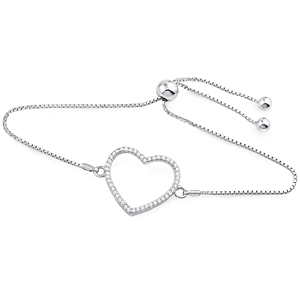 Silver Heart Bracelet Fit Wrist with CZ